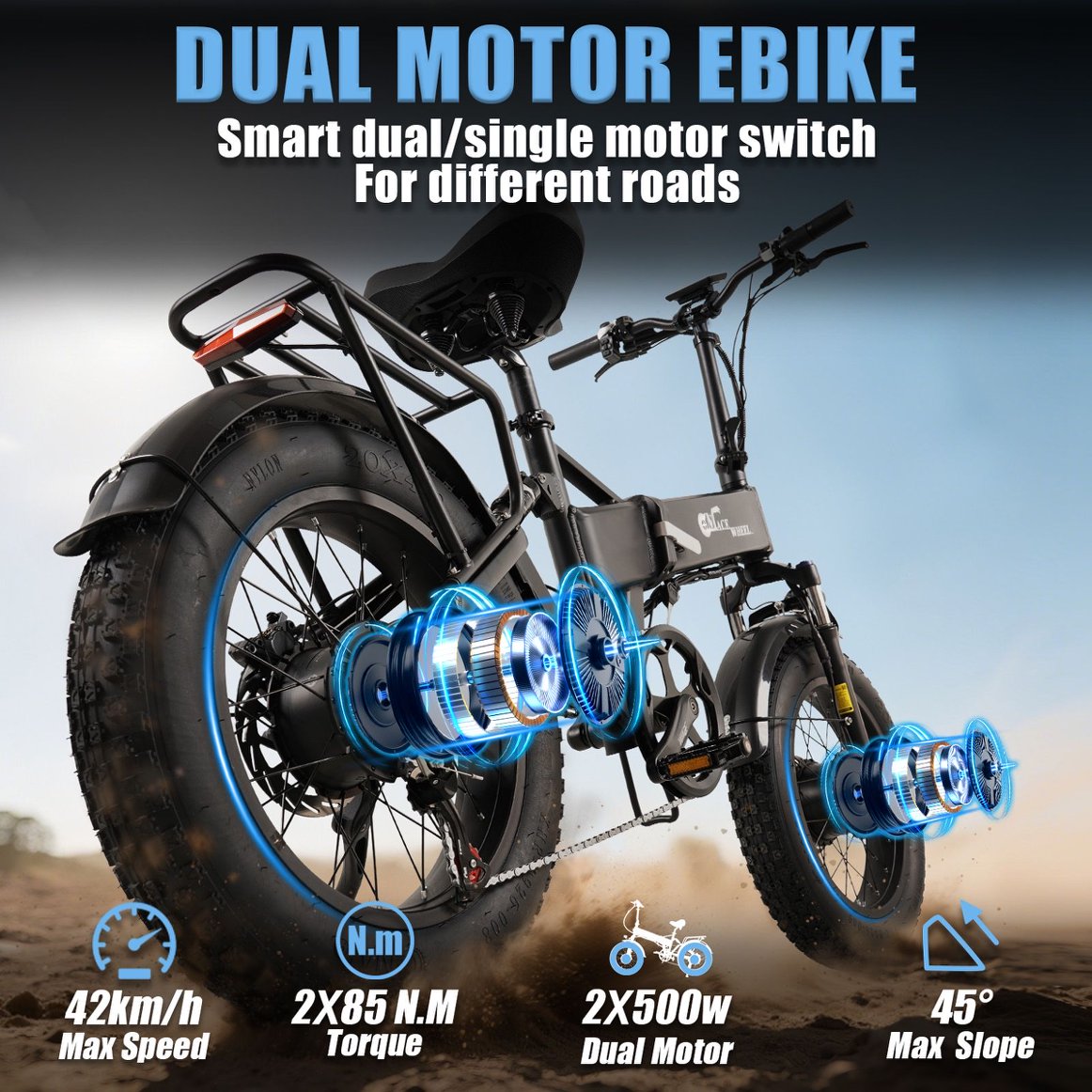 CMACEWHEEL RX20MAX New E-bike 750W*2 Powerful Dual motor Electric Bicycle 48V 18AH 20inch*4.0 Fat Tyre Foldable Ebike