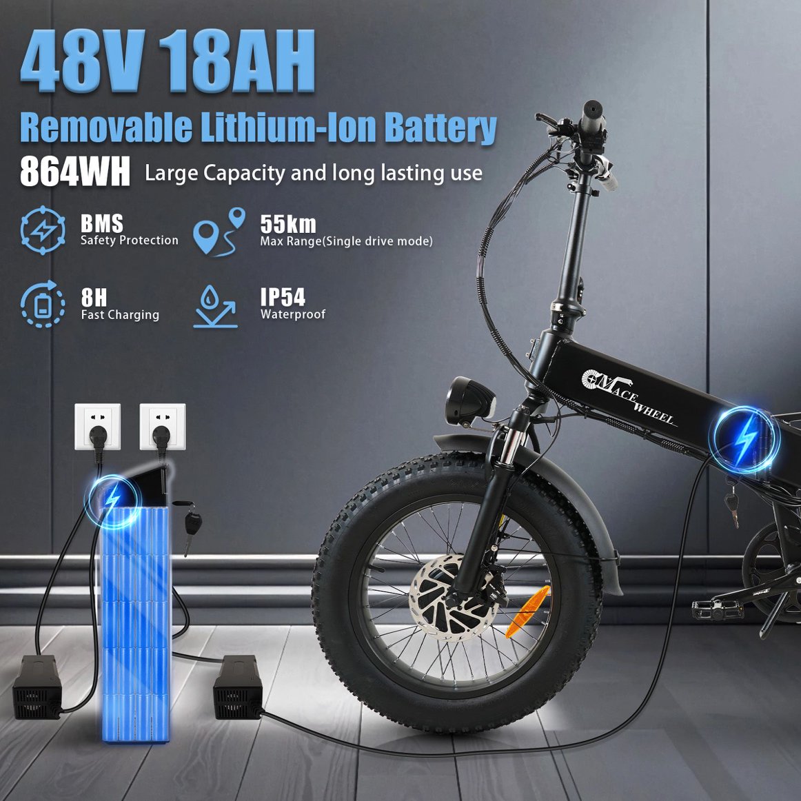 CMACEWHEEL RX20MAX  New E-bike 750W*2 Powerful Dual motor Electric Bicycle 48V 18AH 20inch*4.0 Fat Tyre Foldable Ebike